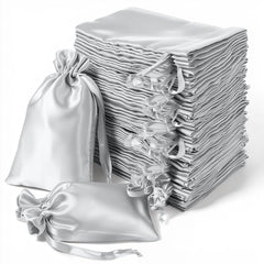 60 Pack 5"x7" Silver Satin Drawstring Wedding Party Favor Gift Bags