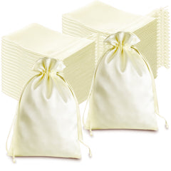60 Pack 6"x9" Yellow Satin Wedding Party Favor Bags, Drawstring Pouch Gift Bags