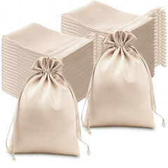 60 Pack 6"x9" Beige Satin Wedding Party Favor Bags, Drawstring Pouch Gift Bags