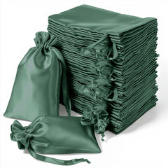60 Pack 5"x7" Hunter Emerald Green Satin Drawstring Wedding Party Favor Gift Bags