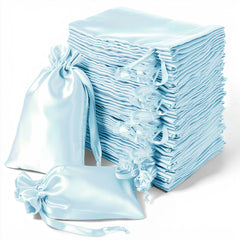60 Pack 5"x7" Light Blue Satin Drawstring Wedding Party Favor Gift Bags