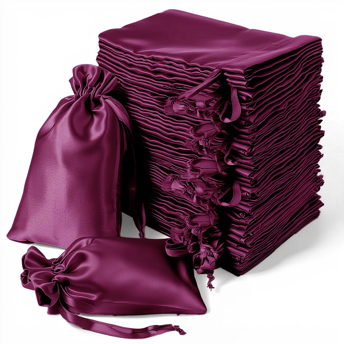 60 Pack 5"x7" Eggplant Satin Drawstring Wedding Party Favor Gift Bags