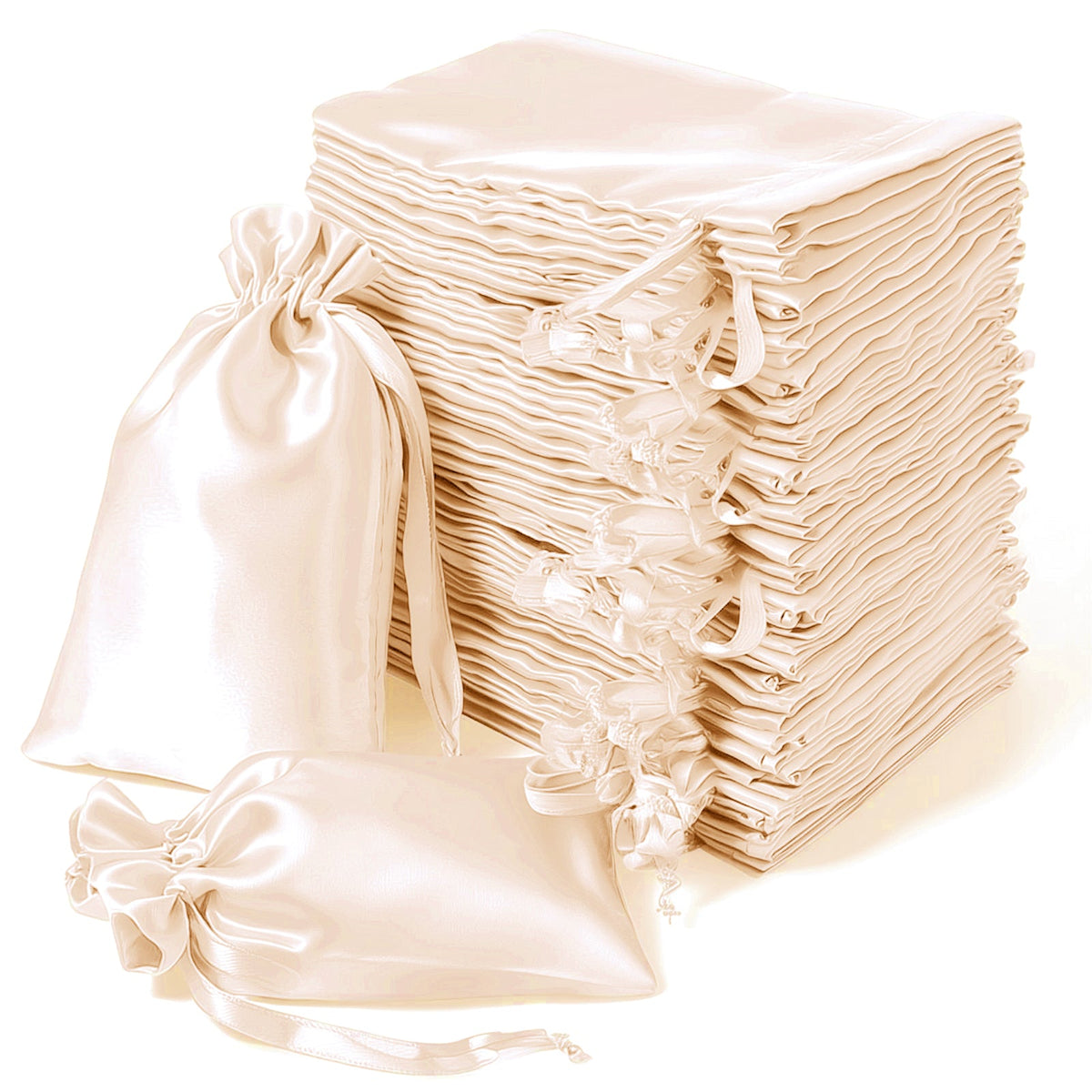 60 Pack 5"x7" Peach Satin Drawstring Wedding Party Favor Gift Bags