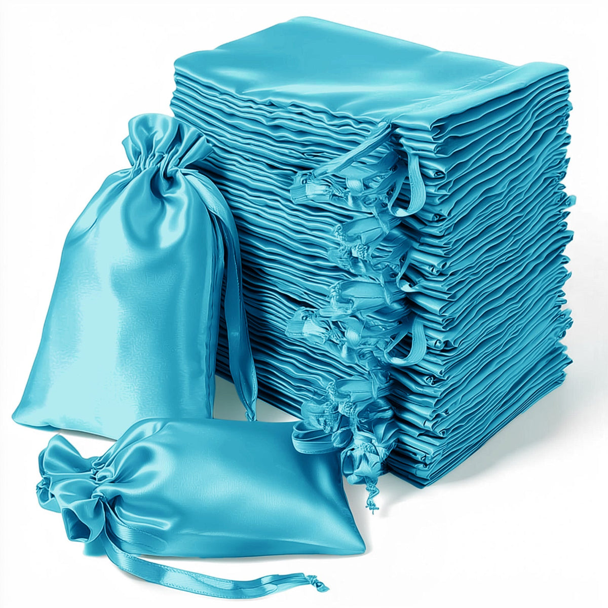 60 Pack 5"x7" Turquoise Satin Drawstring Wedding Party Favor Gift Bags