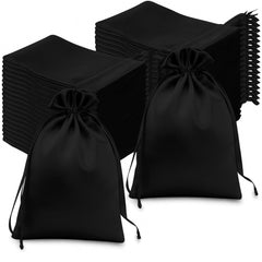 60 Pack 6"x9" Black Satin Wedding Party Favor Bags, Drawstring Pouch Gift Bags
