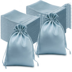 60 Pack 6"x9" Dusty Blue Satin Wedding Party Favor Bags, Drawstring Pouch Gift Bags