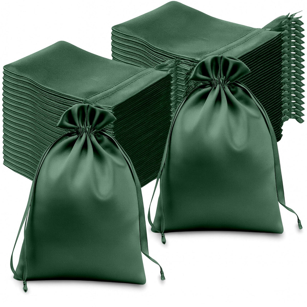 60 Pack 6"x9" Hunter Emerald Green Satin Wedding Party Favor Bags, Drawstring Pouch Gift Bags