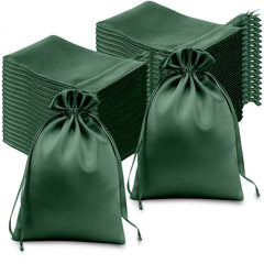 60 Pack 6"x9" Hunter Emerald Green Satin Wedding Party Favor Bags, Drawstring Pouch Gift Bags