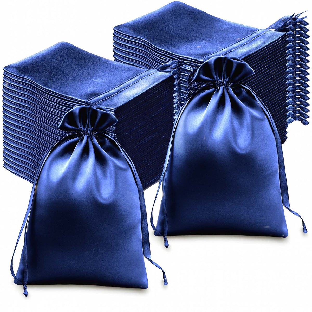 60 Pack 6"x9" Royal Blue Satin Wedding Party Favor Bags, Drawstring Pouch Gift Bags