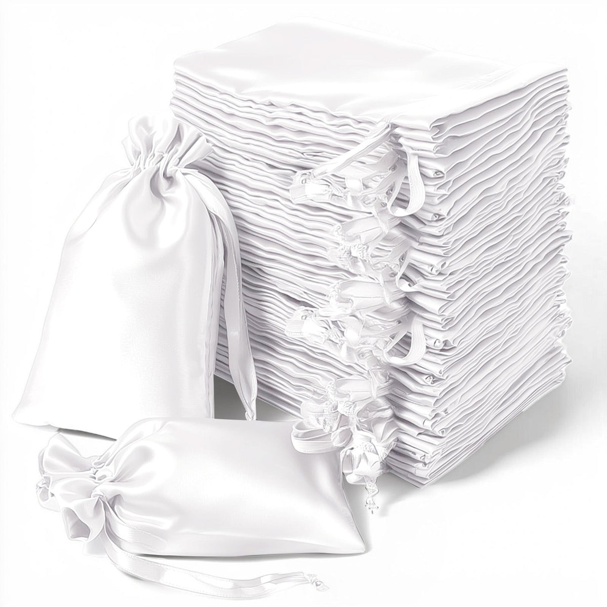 60 Pack 5"x7" White Satin Drawstring Wedding Party Favor Gift Bags