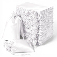 60 Pack 5"x7" White Satin Drawstring Wedding Party Favor Gift Bags